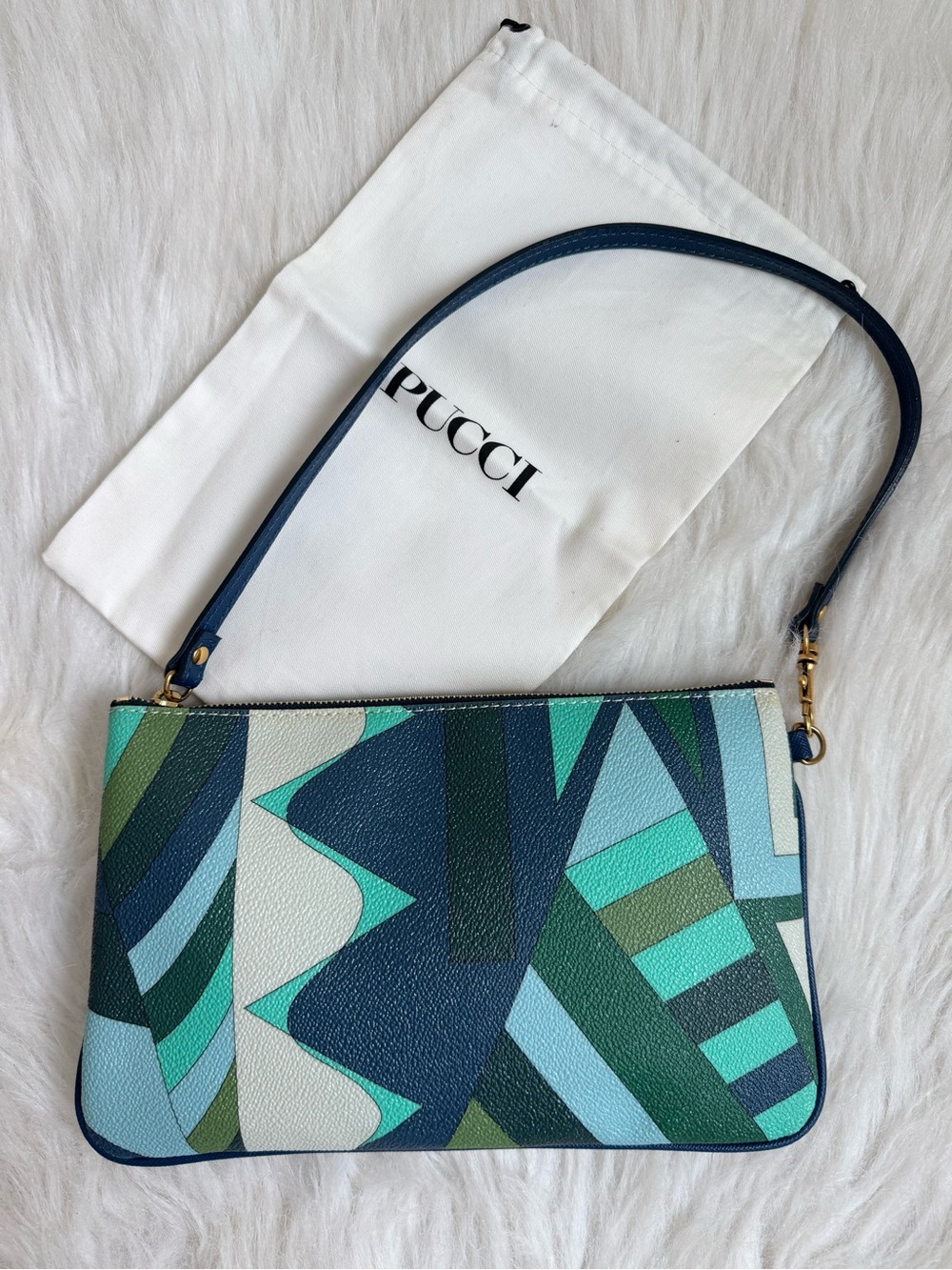 Emilio Pucci Teal & Navy Leather Mini shoulder bag